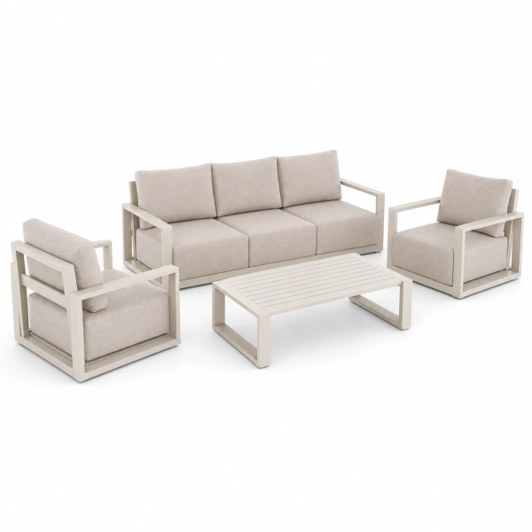 Zestaw Wypoczynkowy Aluminiowy BELLANTI Empoli 5 osobowy sofa i 2 fotele + stolik | Beż